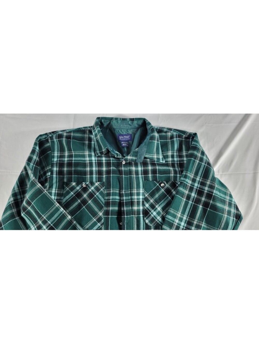John Blair Plaid Flannel Button Up Shirt Mens Green  XL Outdoor Lumberjack